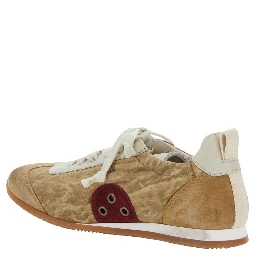 Beige Low Top Sneakers with lace-up closure on the front in ecosuede for women
