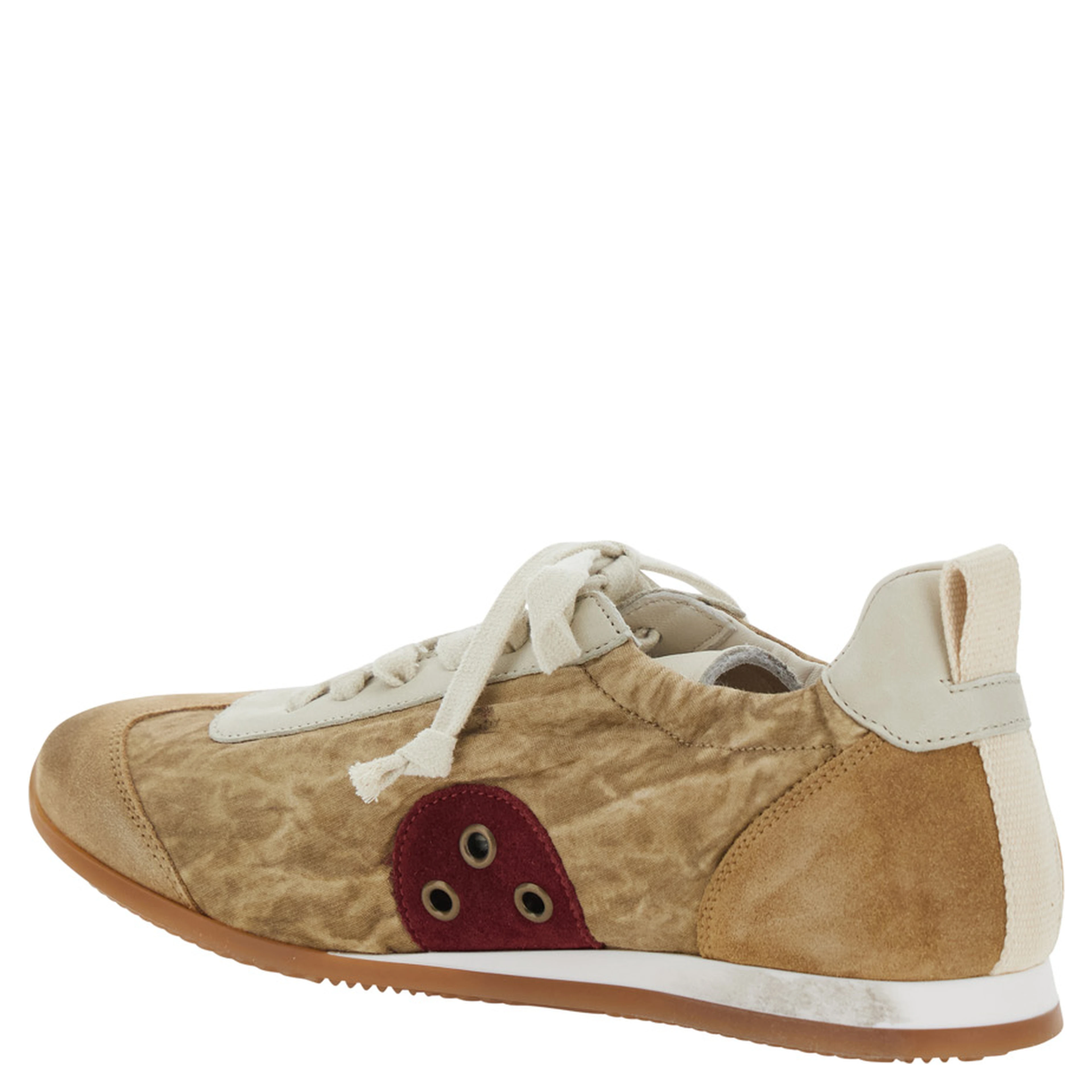 Beige Low Top Sneakers with lace-up closure on the front in ecosuede for women