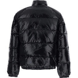 Black Down jacket with high neck and logo patch on the sleeve in Tech Fabric unisex