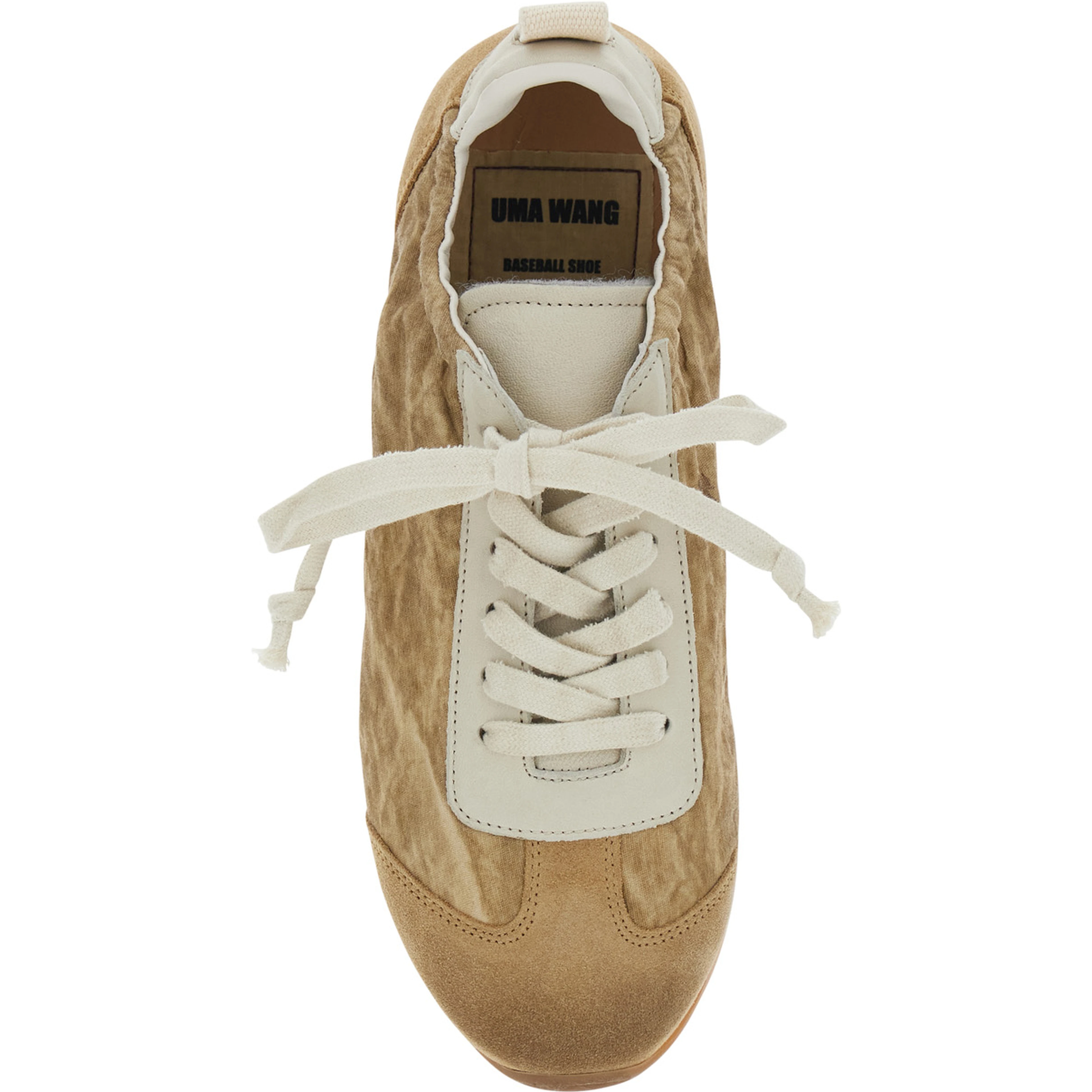 Beige Low Top Sneakers with lace-up closure on the front in ecosuede for women