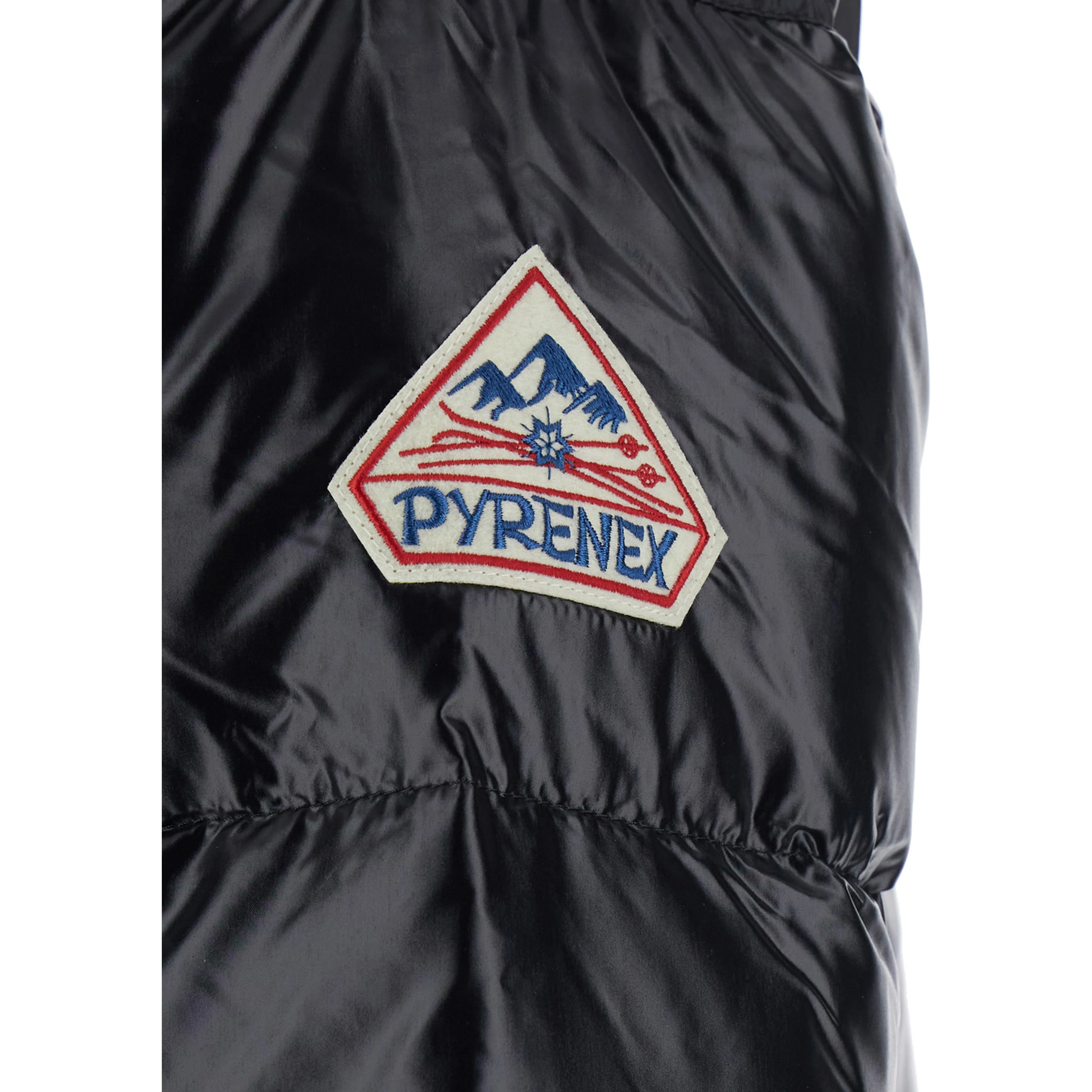 Black Down jacket with high neck and logo patch on the sleeve in Tech Fabric unisex
