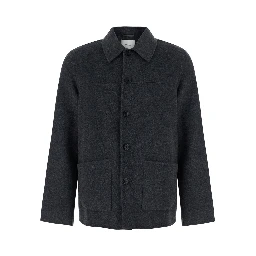 Grey Jacket with classic collar and patch pockets in wool blend for men