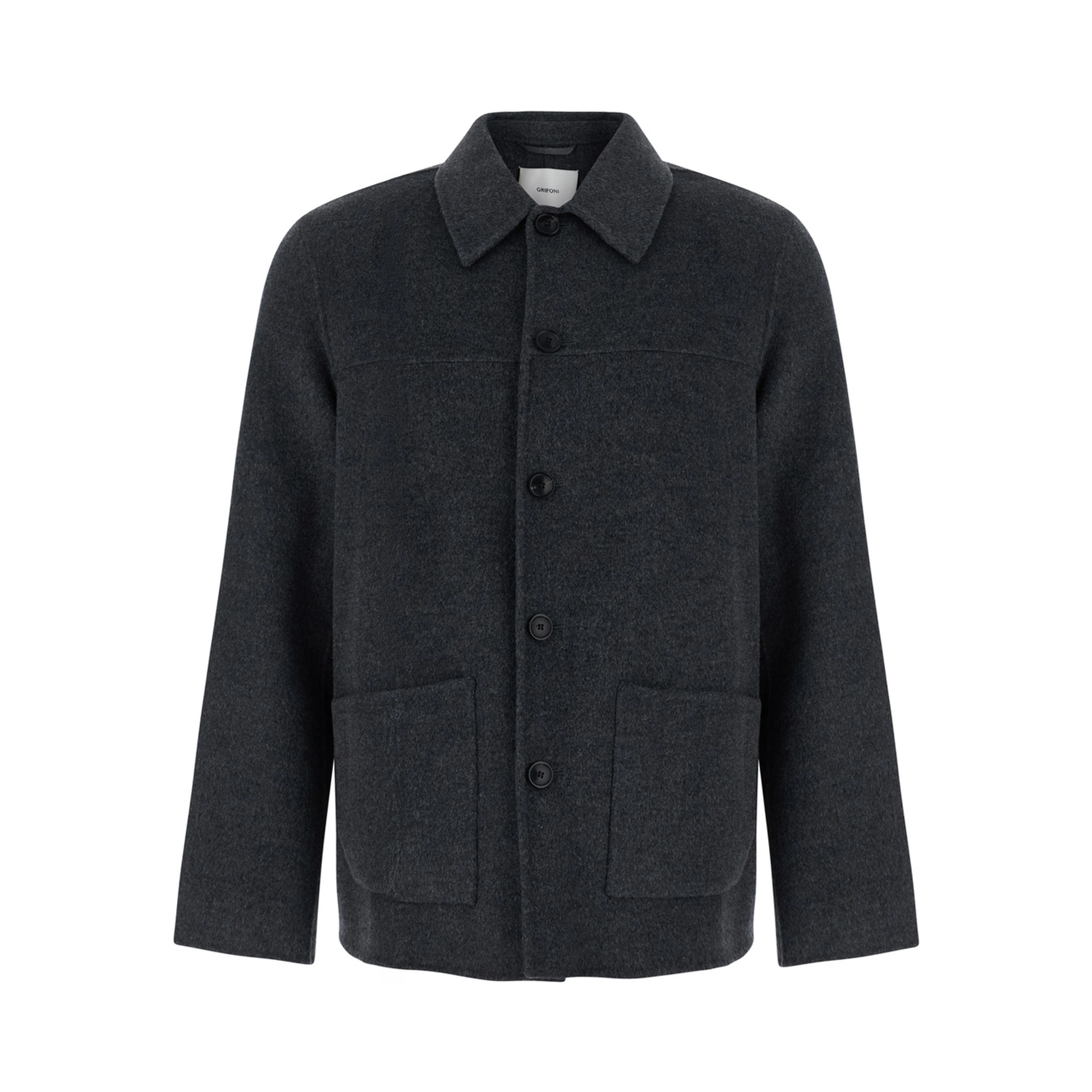 Grey Jacket with classic collar and patch pockets in wool blend for men