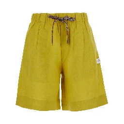 Tam Tam yellow Shorts with applied logo patch in linen for women