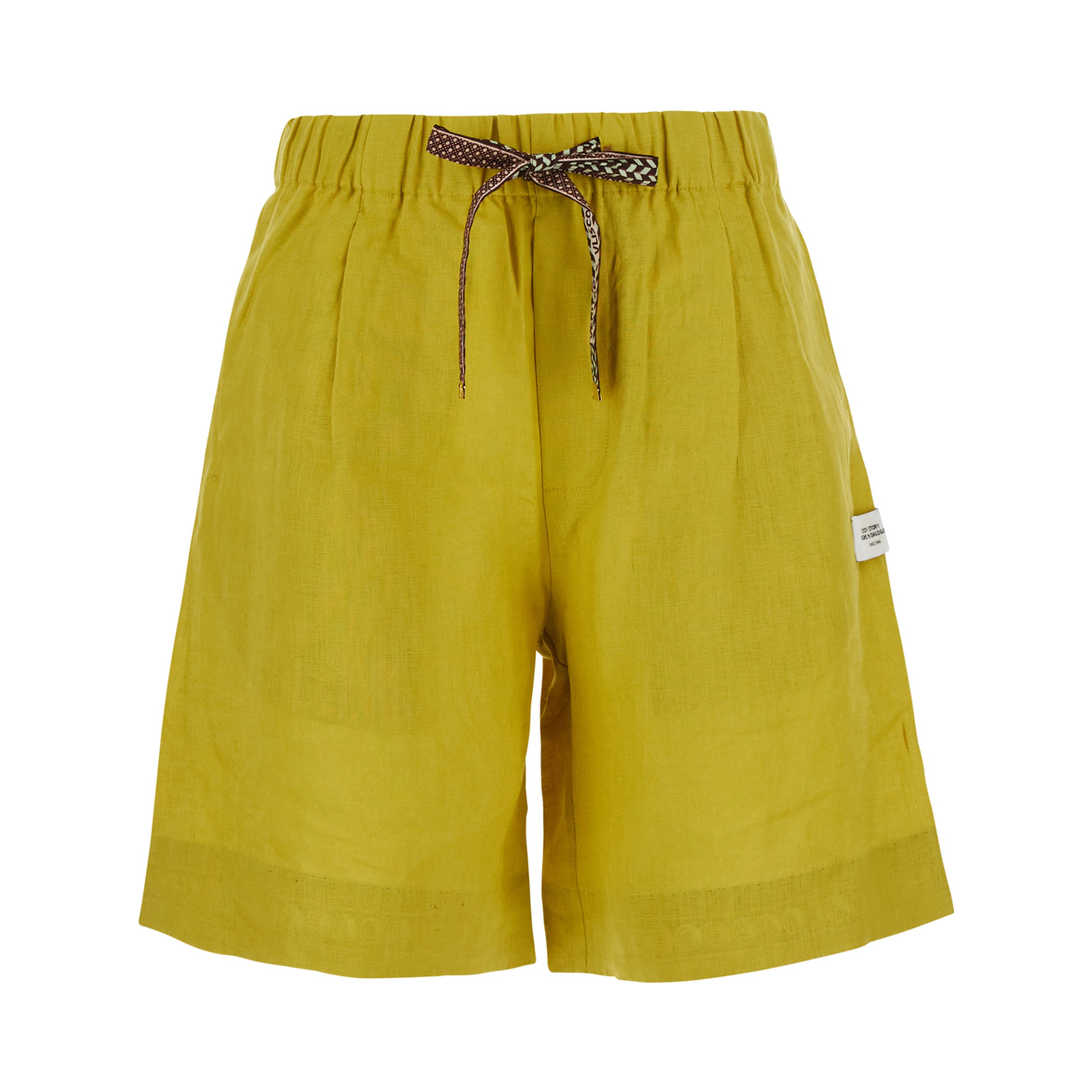 Tam Tam yellow Shorts with applied logo patch in linen for women