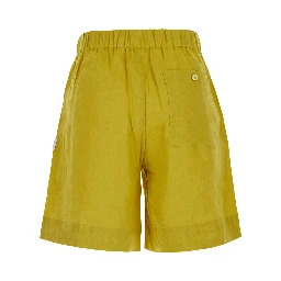 Tam Tam yellow Shorts with applied logo patch in linen for women