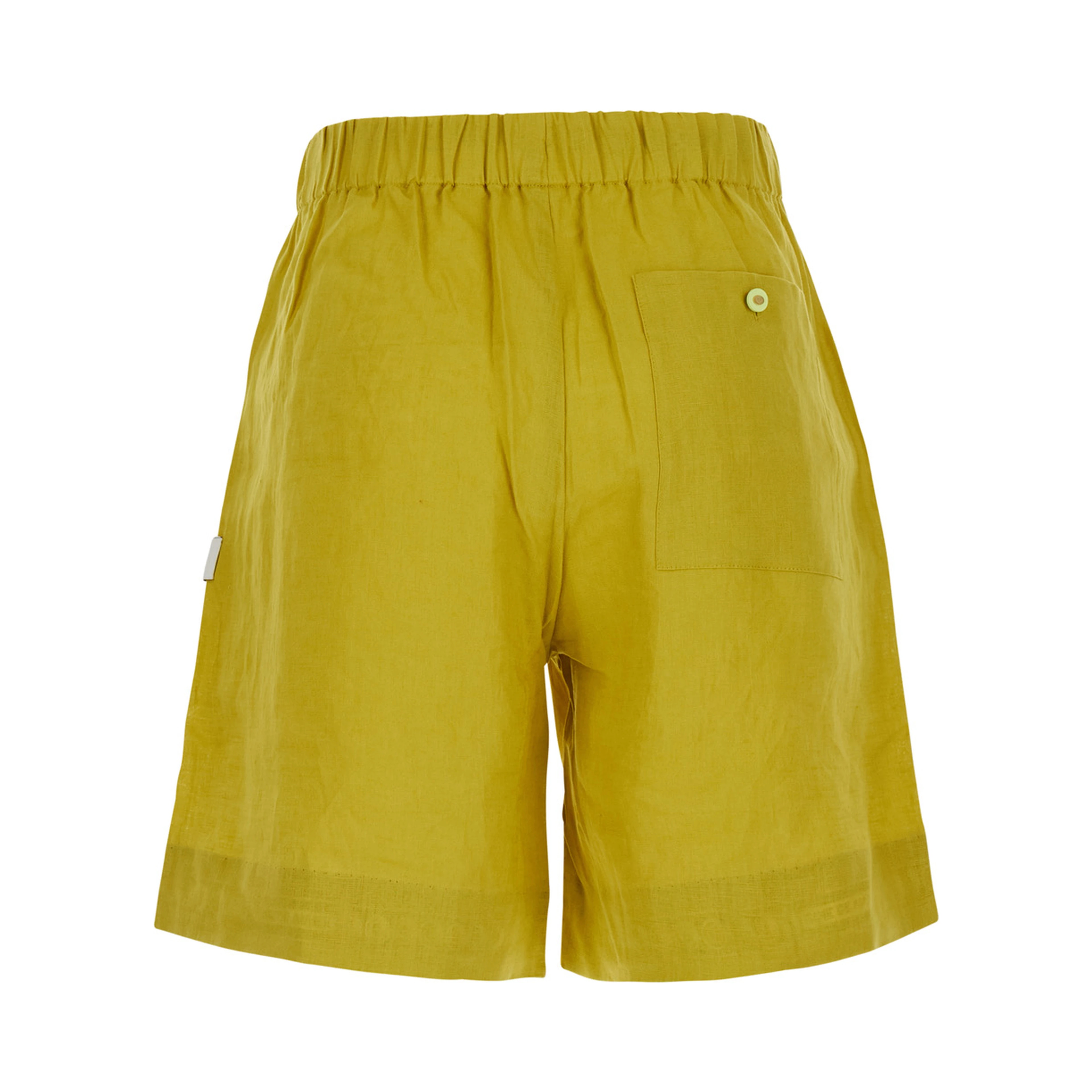 Tam Tam yellow Shorts with applied logo patch in linen for women
