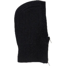 Allegra Black Beanie with Knit Design and Zip in Wool for Women
