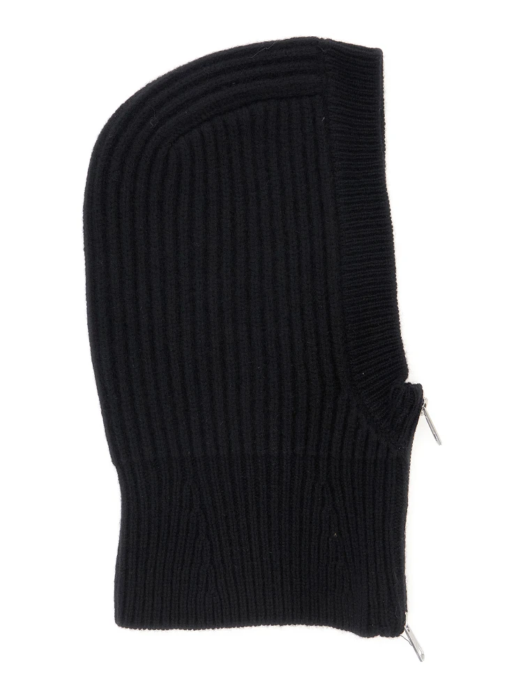 Allegra Black Beanie with Knit Design and Zip in Wool for Women