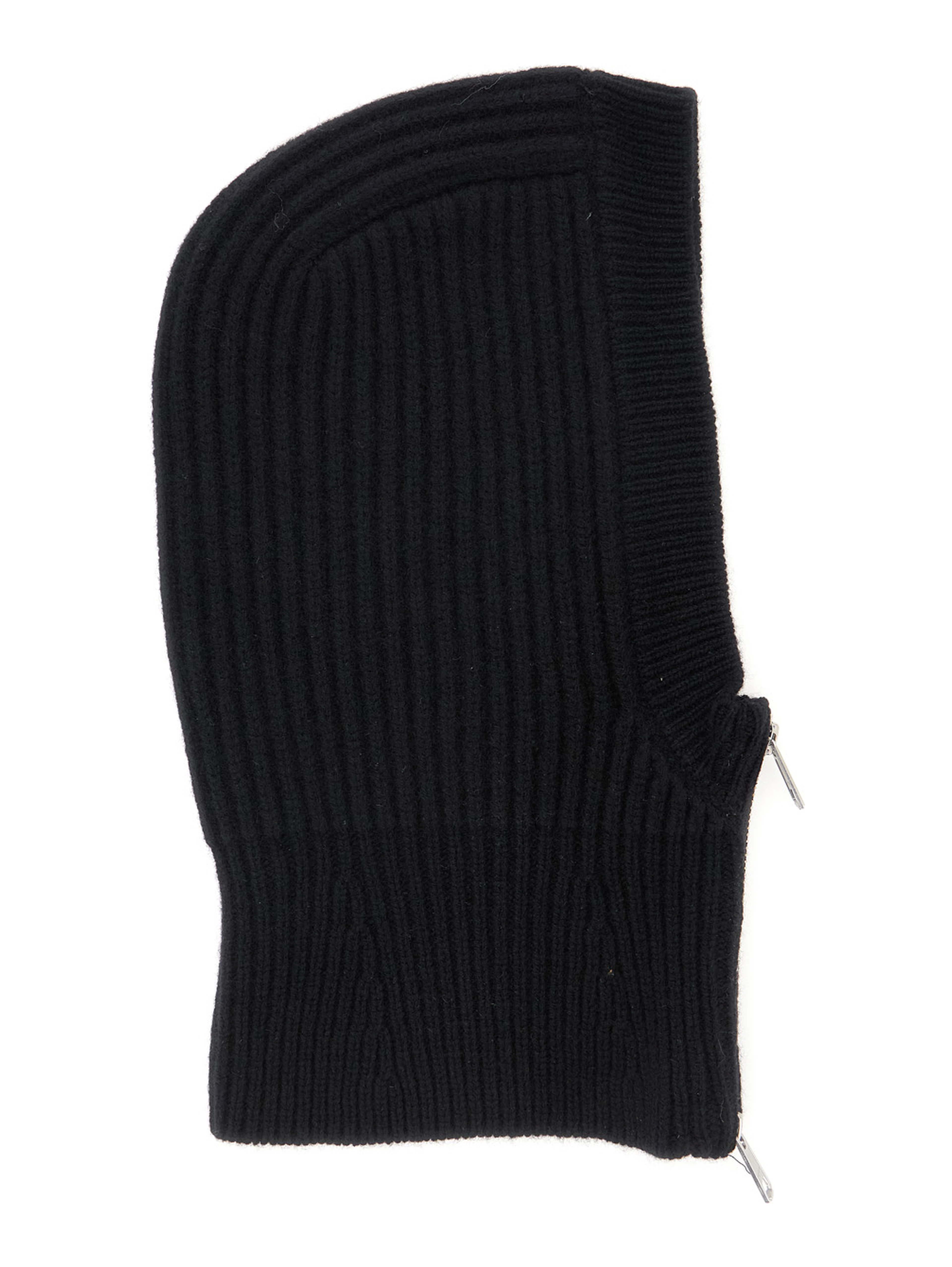 Allegra Black Beanie with Knit Design and Zip in Wool for Women