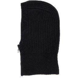 Allegra Black Beanie with Knit Design and Zip in Wool for Women