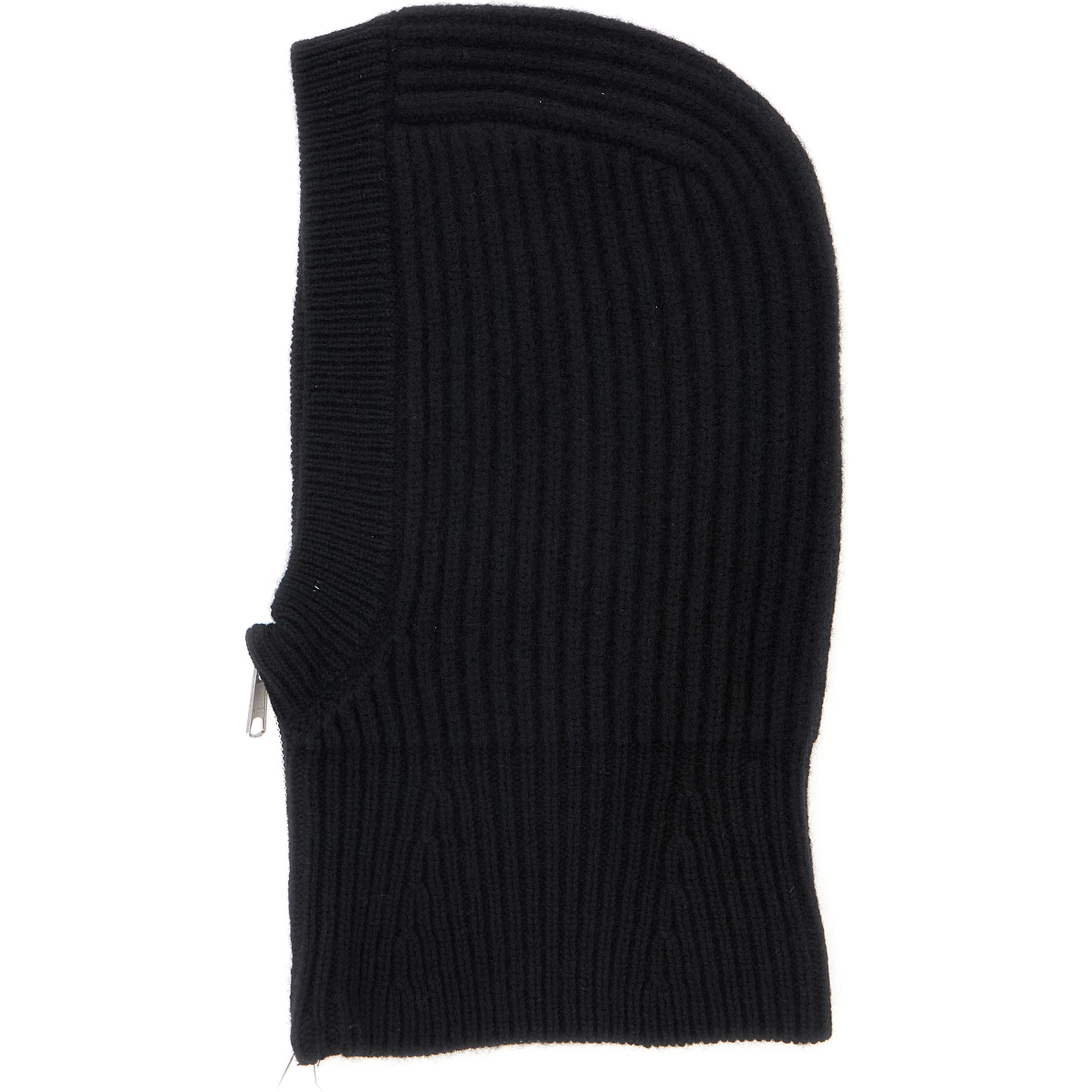 Allegra Black Beanie with Knit Design and Zip in Wool for Women
