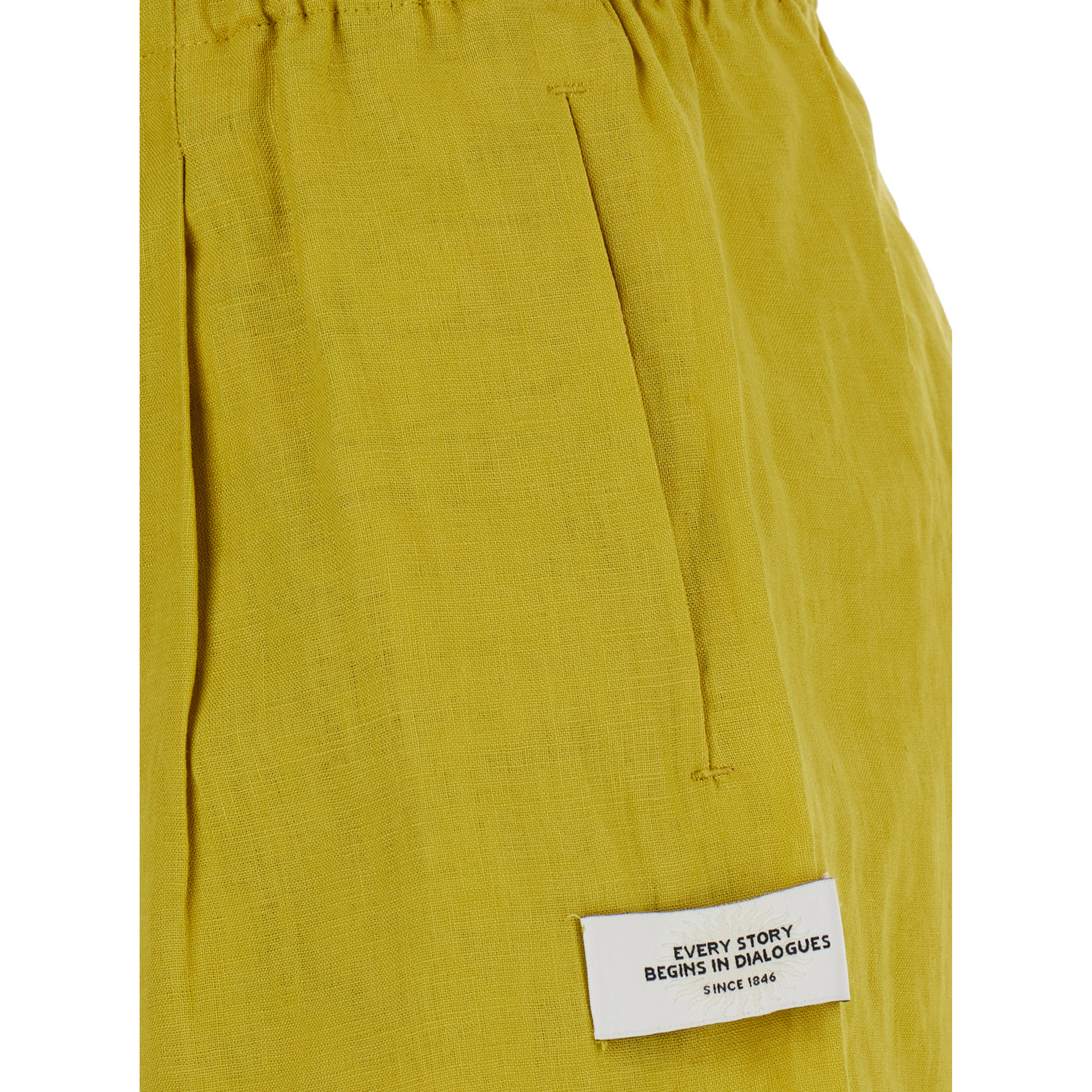 Tam Tam yellow Shorts with applied logo patch in linen for women