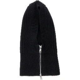 Allegra Black Beanie with Knit Design and Zip in Wool for Women