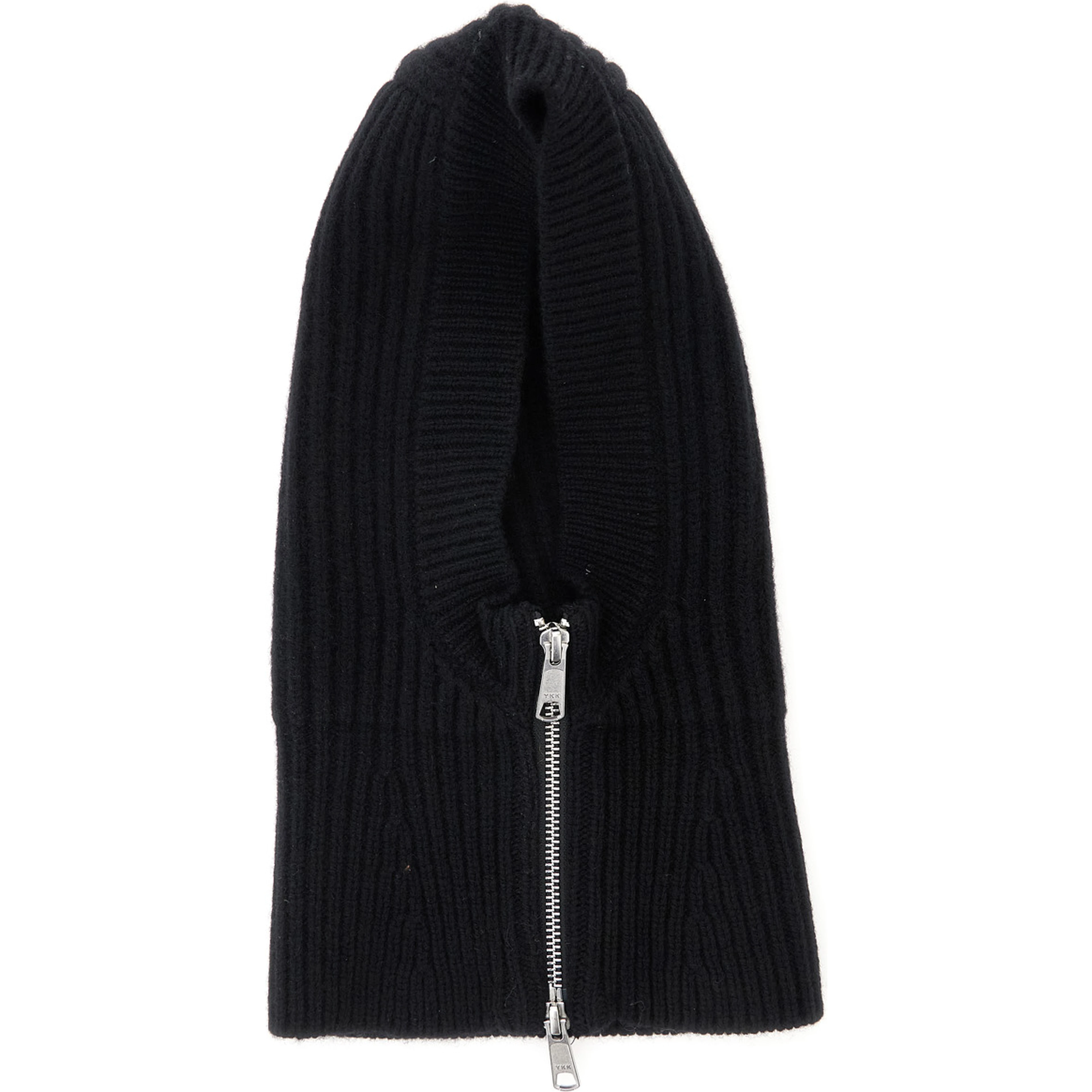 Allegra Black Beanie with Knit Design and Zip in Wool for Women
