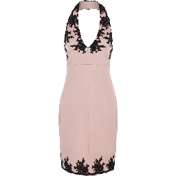 Dress PINK SATIN BLACK LACE HALTER DRESS with Halterneck and lace. Synthetic fabric. Pink color. Women