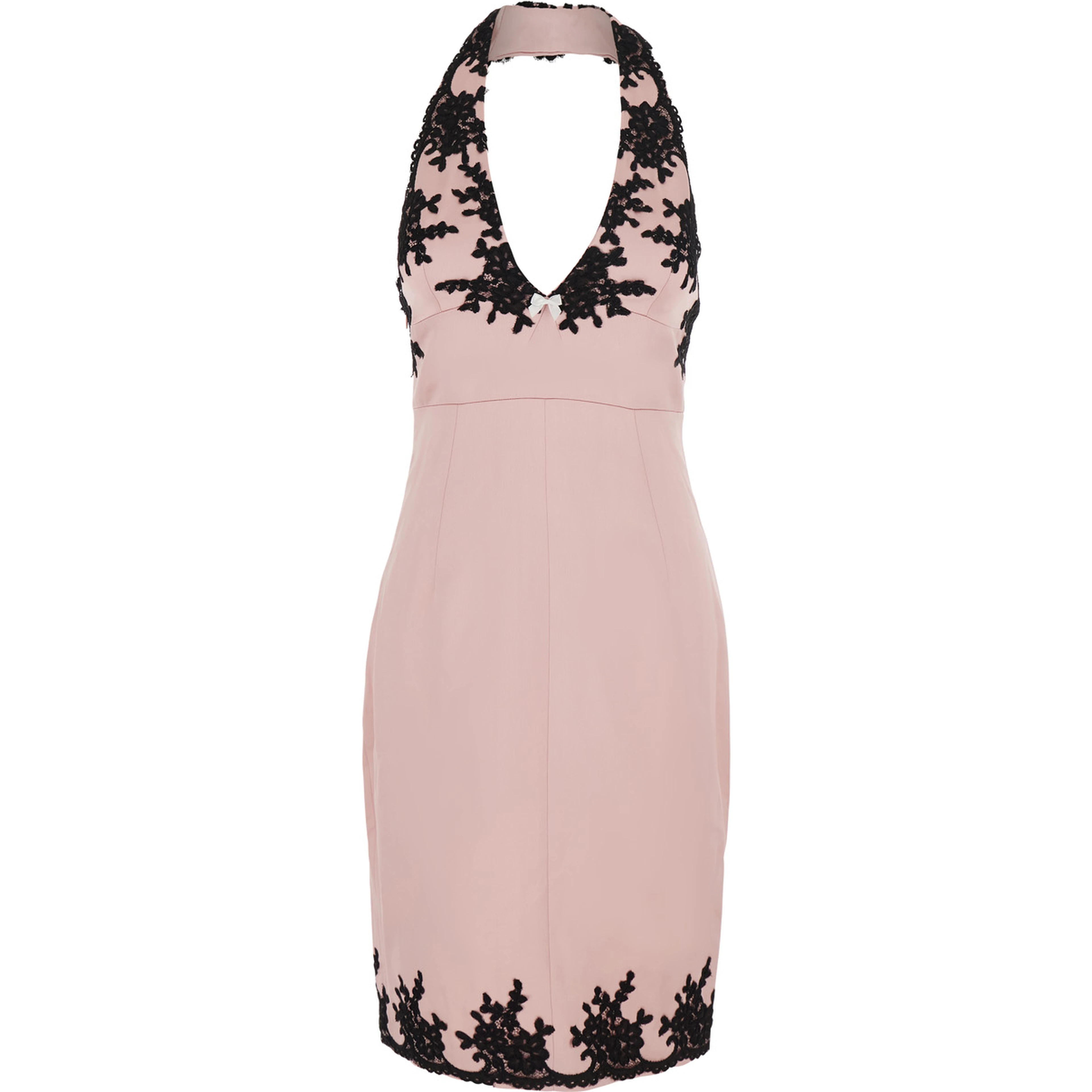 Dress PINK SATIN BLACK LACE HALTER DRESS with Halterneck and lace. Synthetic fabric. Pink color. Women