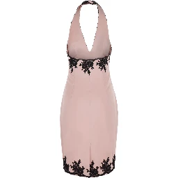 Dress PINK SATIN BLACK LACE HALTER DRESS with Halterneck and lace. Synthetic fabric. Pink color. Women