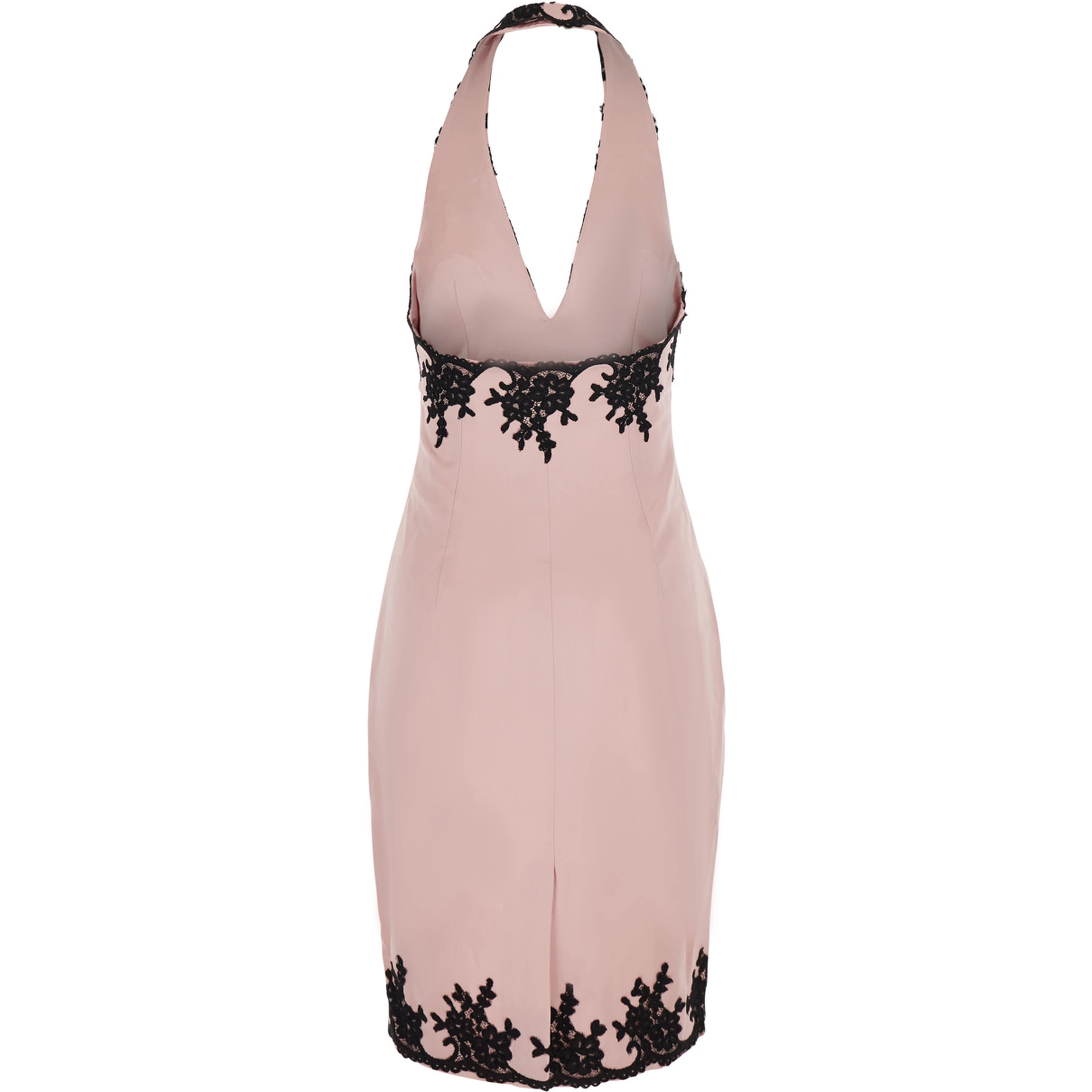 Dress PINK SATIN BLACK LACE HALTER DRESS with Halterneck and lace. Synthetic fabric. Pink color. Women