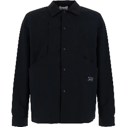 Black  shirt with Classic Collar and Logo lettering on the front in stretch Tech Fabric for men
