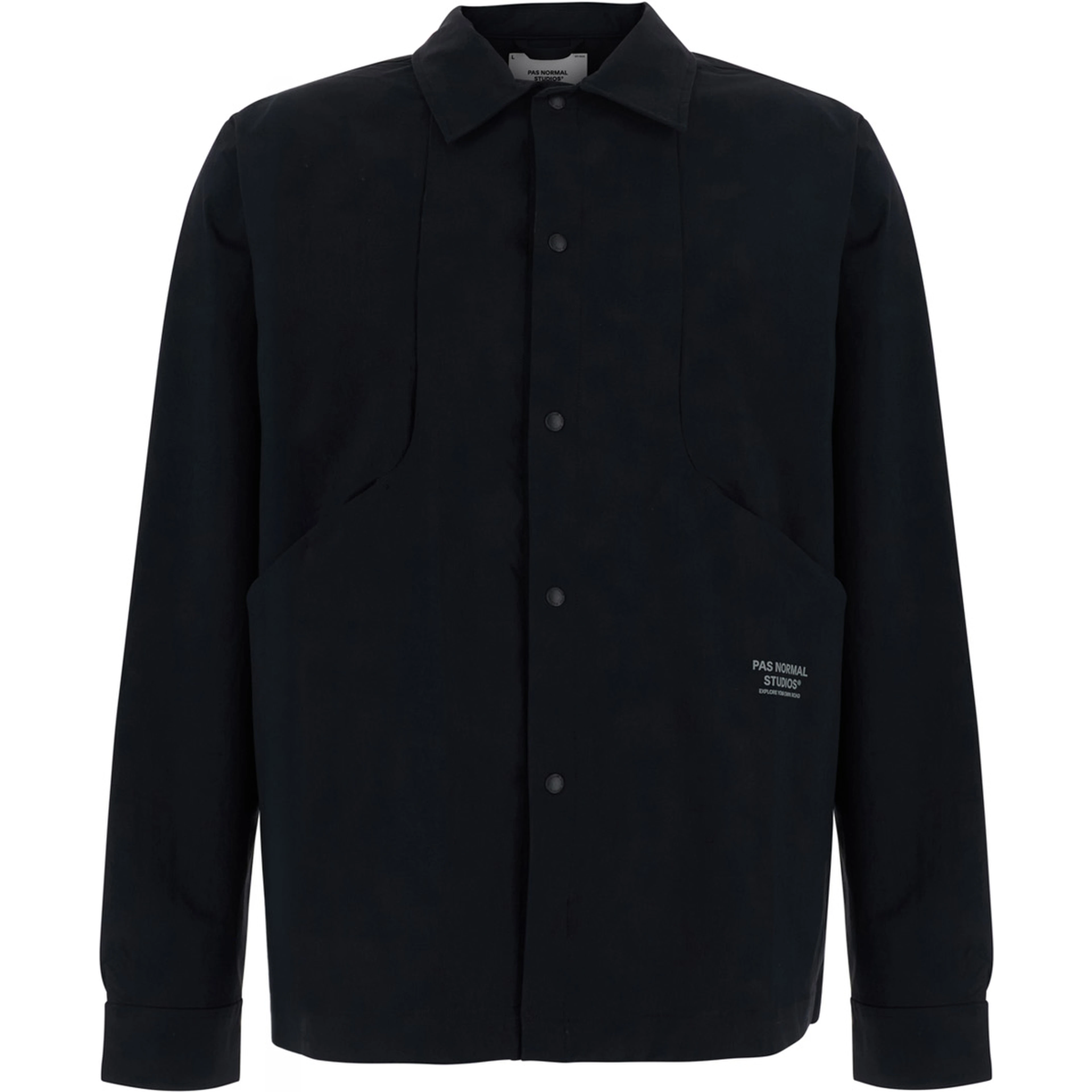 Black  shirt with Classic Collar and Logo lettering on the front in stretch Tech Fabric for men