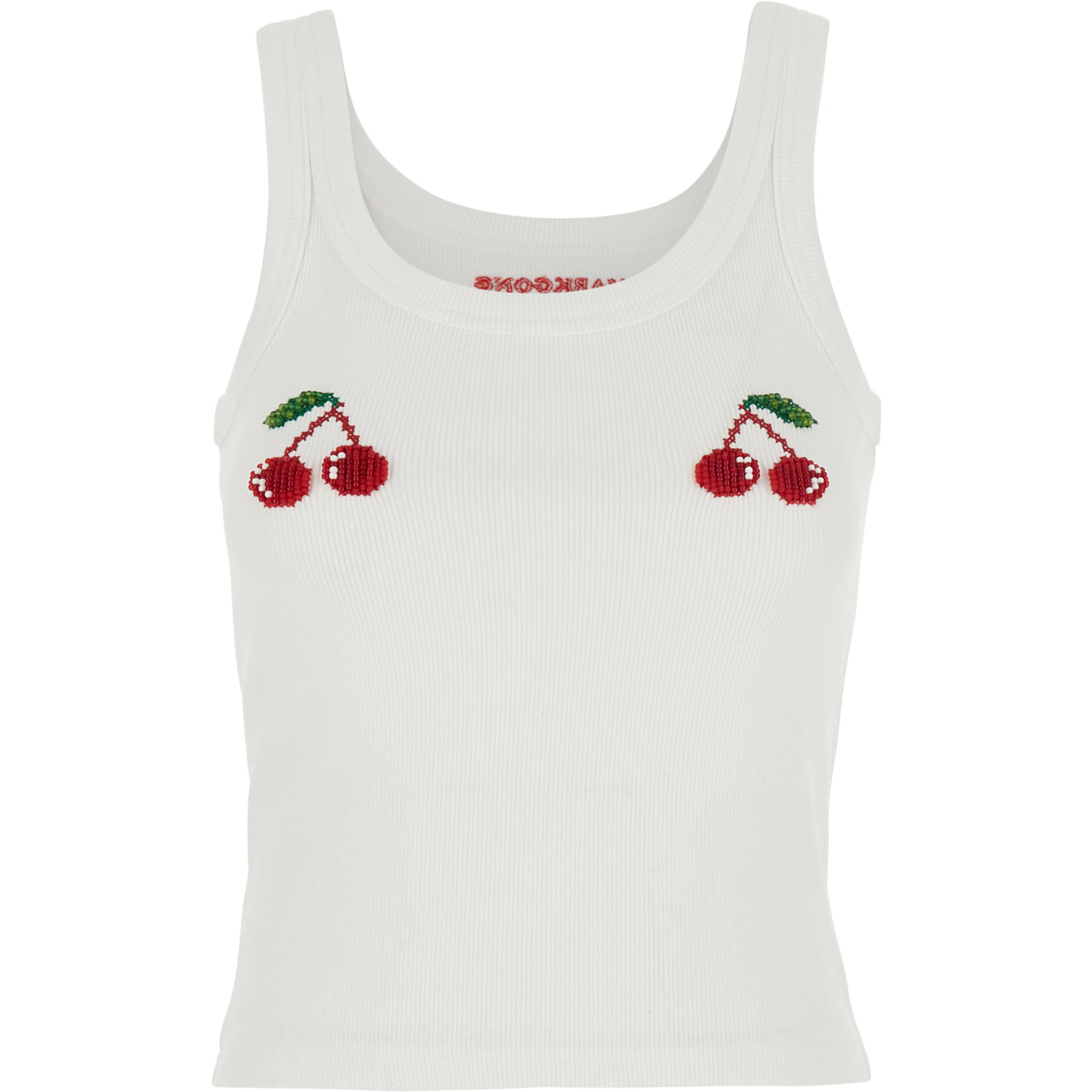 White Beaded Cotton and Spandex Tank Top for Women