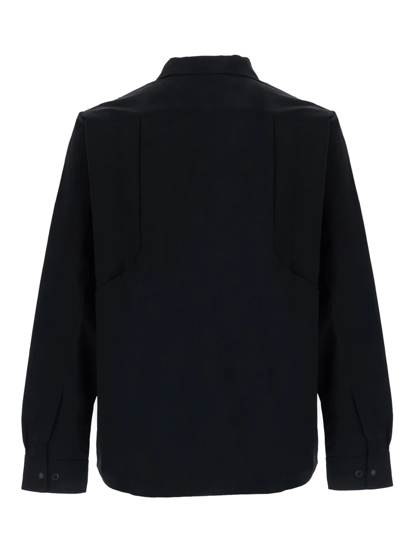 Black  shirt with Classic Collar and Logo lettering on the front in stretch Tech Fabric for men