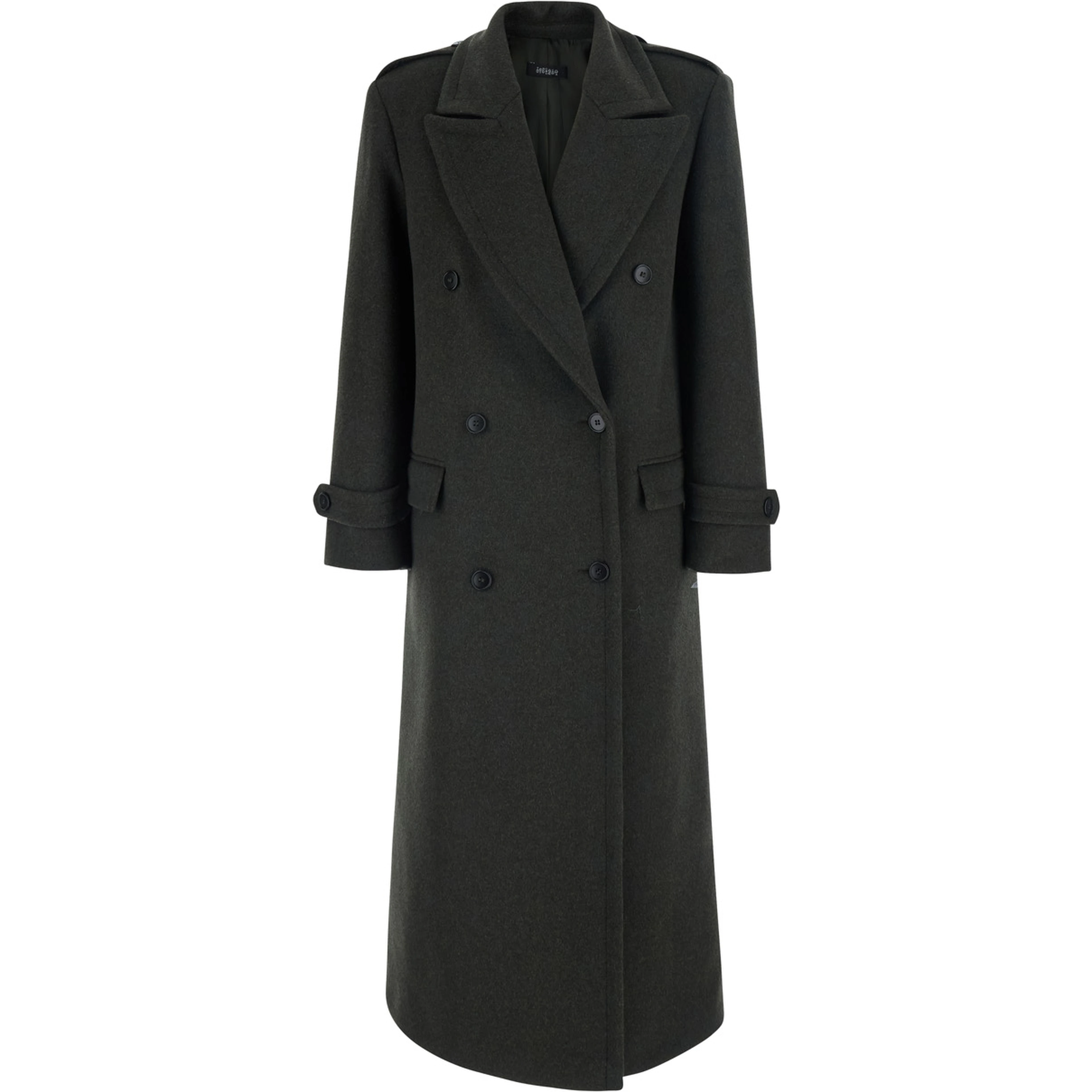 Green Long Oversized Coat with Notched Collar and Double-Breasted Closure in Fabric for Women