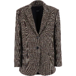Multicolor Single-Breasted Jacket with Peak Revers and Houndstooth Motif in Blend Wool for Women