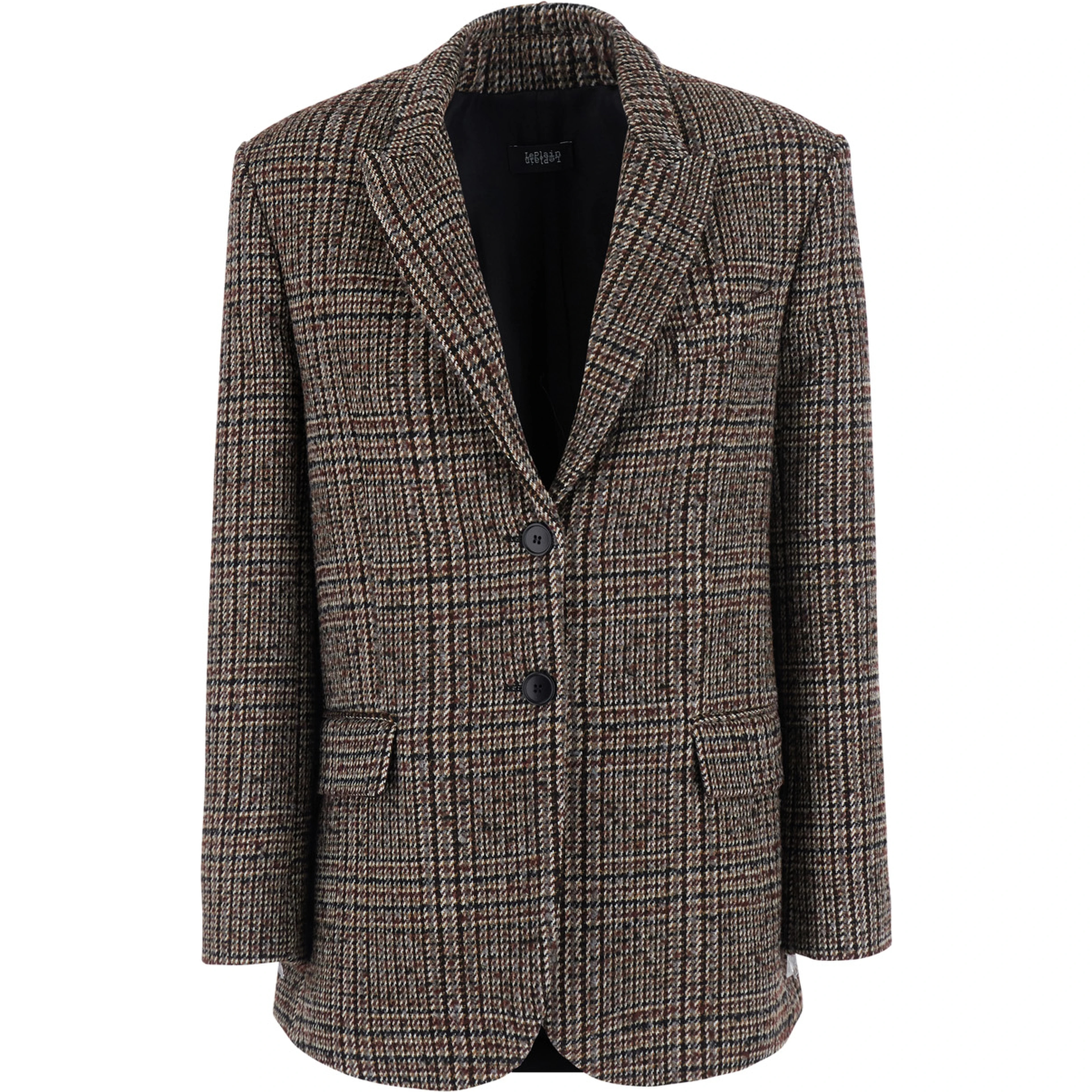 Multicolor Single-Breasted Jacket with Peak Revers and Houndstooth Motif in Blend Wool for Women