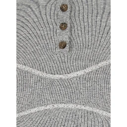 GREY LACE TRIM BRALETTE DETAIL LONG SLEEVE HENLEY TSHIRT with lace details, cotton and spandex, gray, women