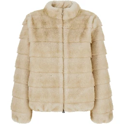 Beige Shearling with raised collar in eco-fur for women