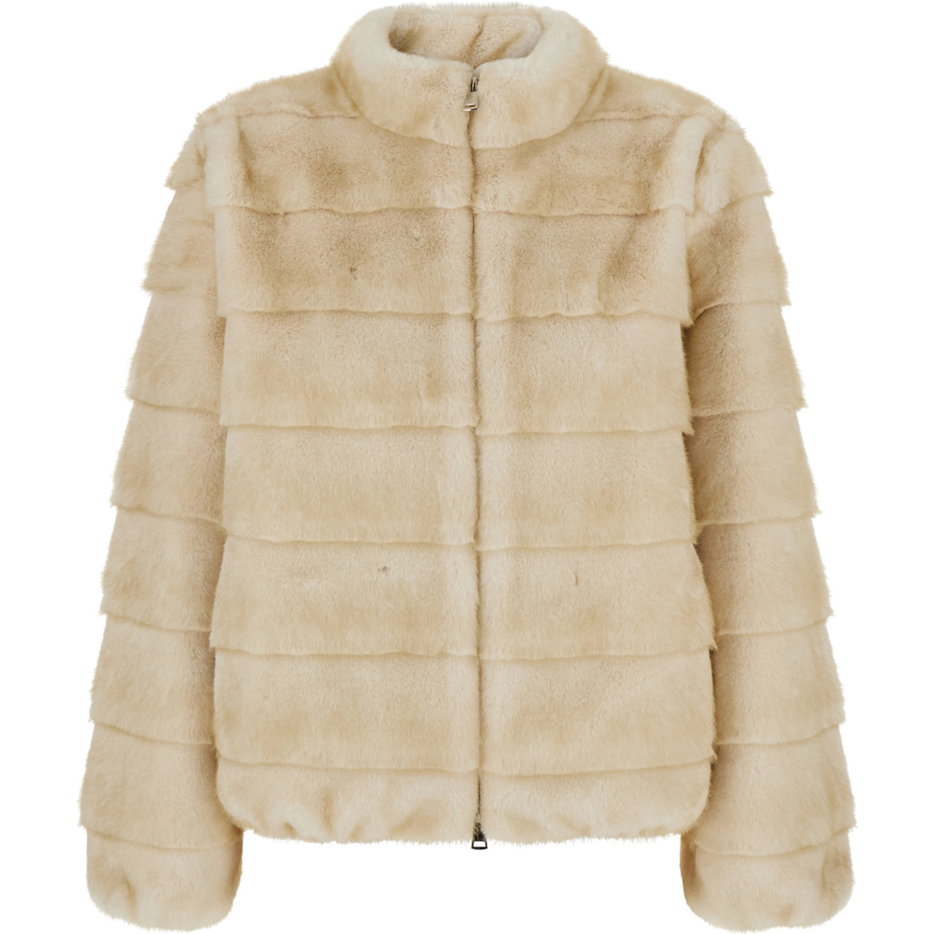 Beige Shearling with raised collar in eco-fur for women