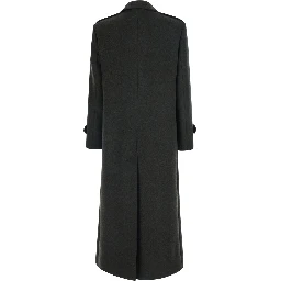 Green Long Oversized Coat with Notched Collar and Double-Breasted Closure in Fabric for Women