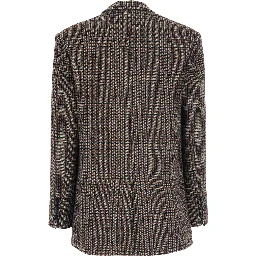 Multicolor Single-Breasted Jacket with Peak Revers and Houndstooth Motif in Blend Wool for Women