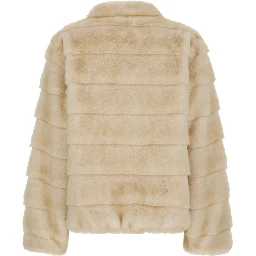 Beige Shearling with raised collar in eco-fur for women