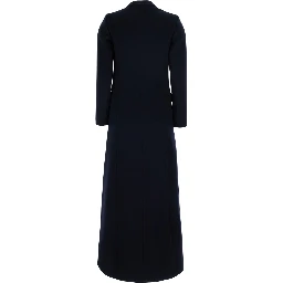 Blue Long double-breasted coat with Peak revers in fabric for women
