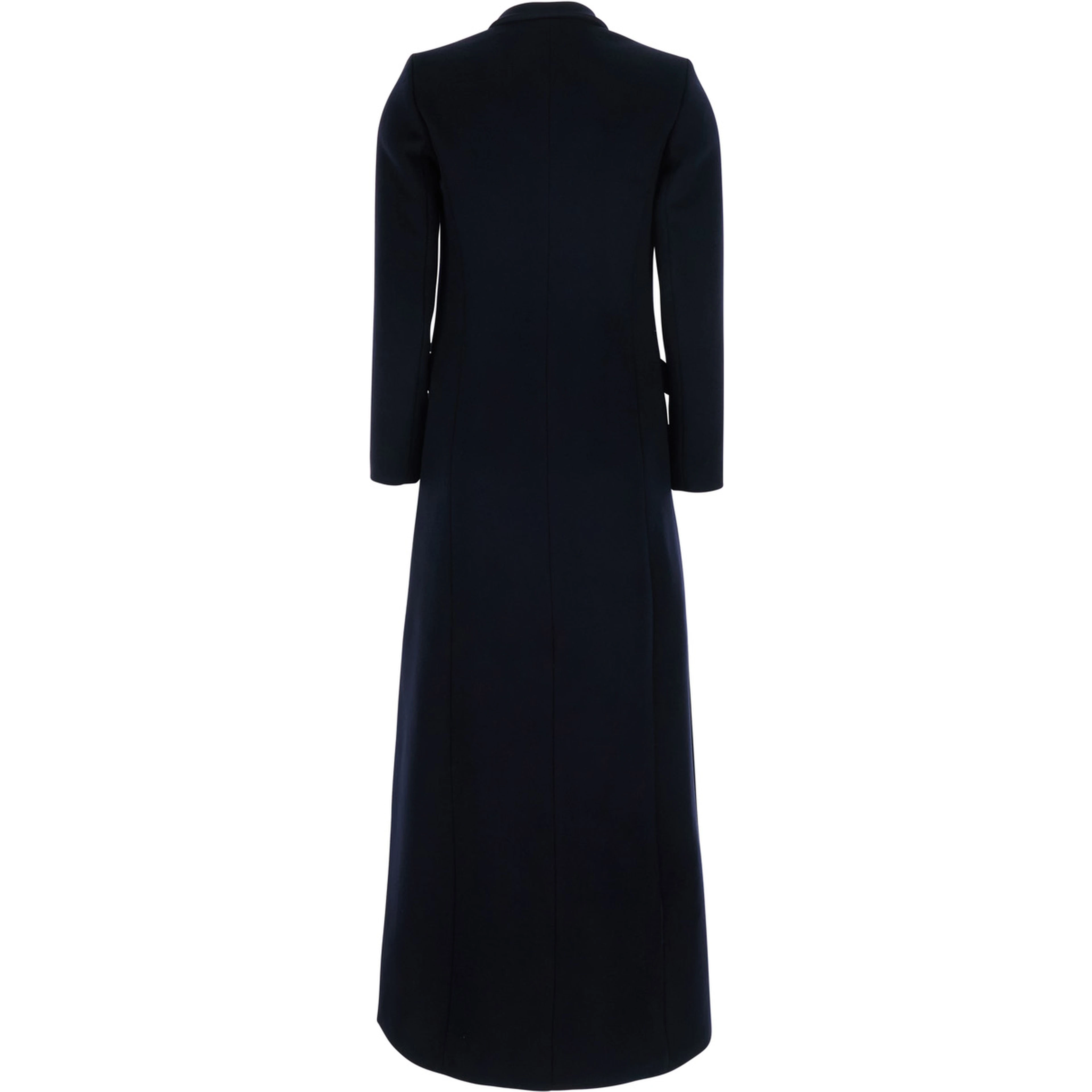 Blue Long double-breasted coat with Peak revers in fabric for women