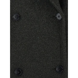Green Long Oversized Coat with Notched Collar and Double-Breasted Closure in Fabric for Women