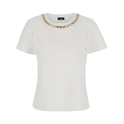 T-shirt with embroidered details and short sleeves in white cotton and spandex unisex