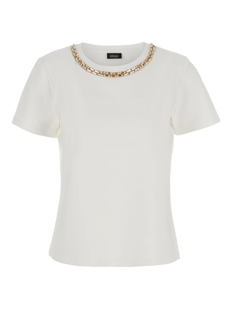 T-shirt with embroidered details and short sleeves in white cotton and spandex unisex