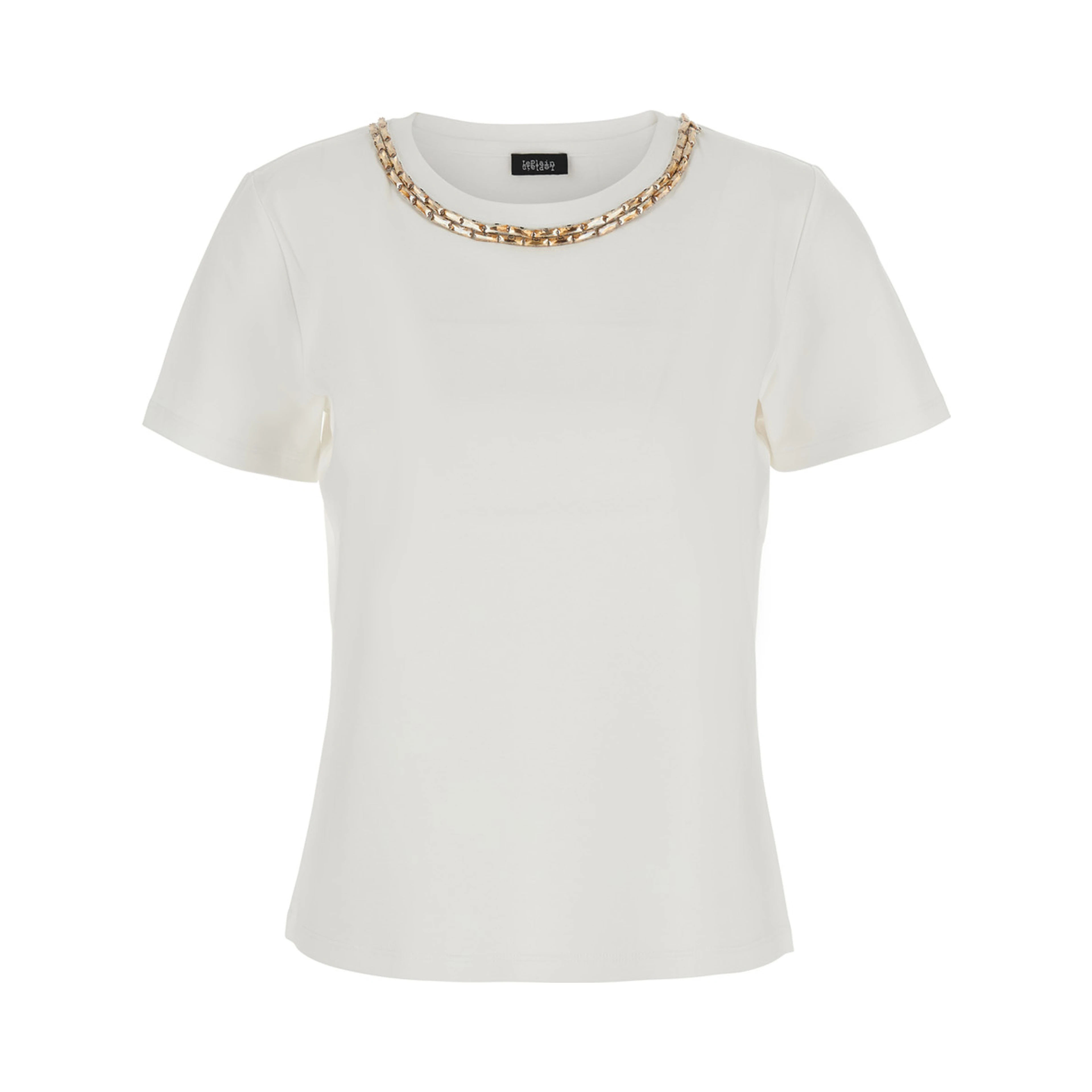 T-shirt with embroidered details and short sleeves in white cotton and spandex unisex