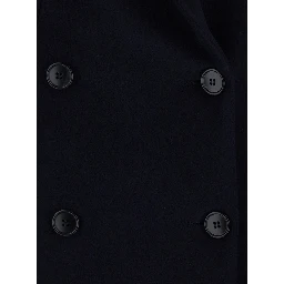 Blue Long double-breasted coat with Peak revers in fabric for women