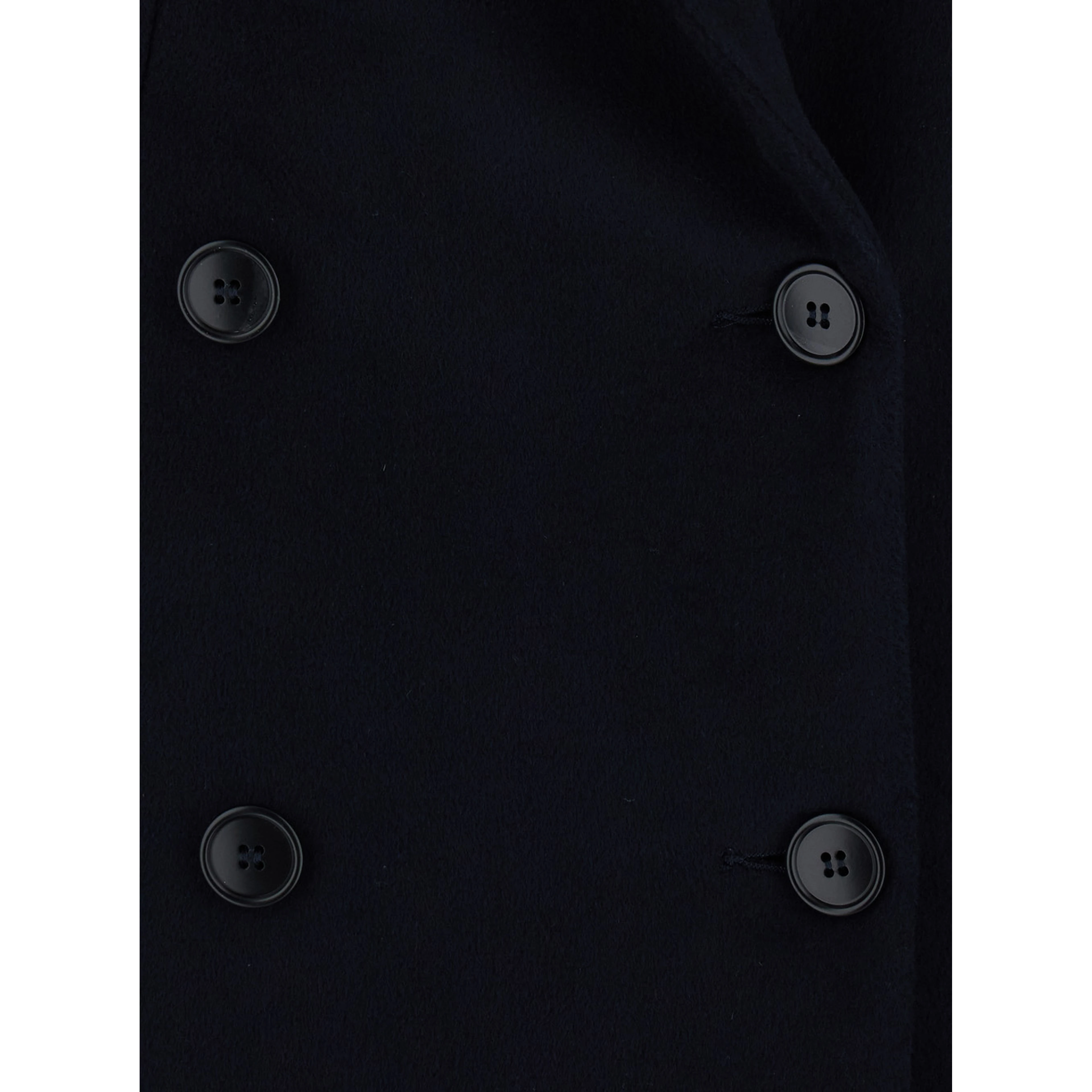Blue Long double-breasted coat with Peak revers in fabric for women