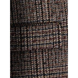Multicolor Single-Breasted Jacket with Peak Revers and Houndstooth Motif in Blend Wool for Women