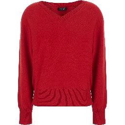 V NECK 12GG Sweater with cashmere and red for women