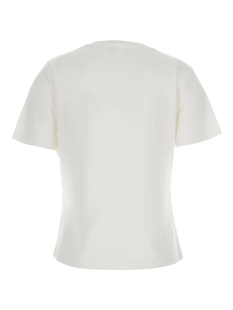 T-shirt with embroidered details and short sleeves in white cotton and spandex unisex alternative