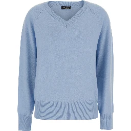 V NECK 12GG Sweater with V-neck and long sleeves in Cashmere Blue for women