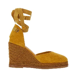Camilla Yellow Wedges with Ankle Strap in Suede for Women
