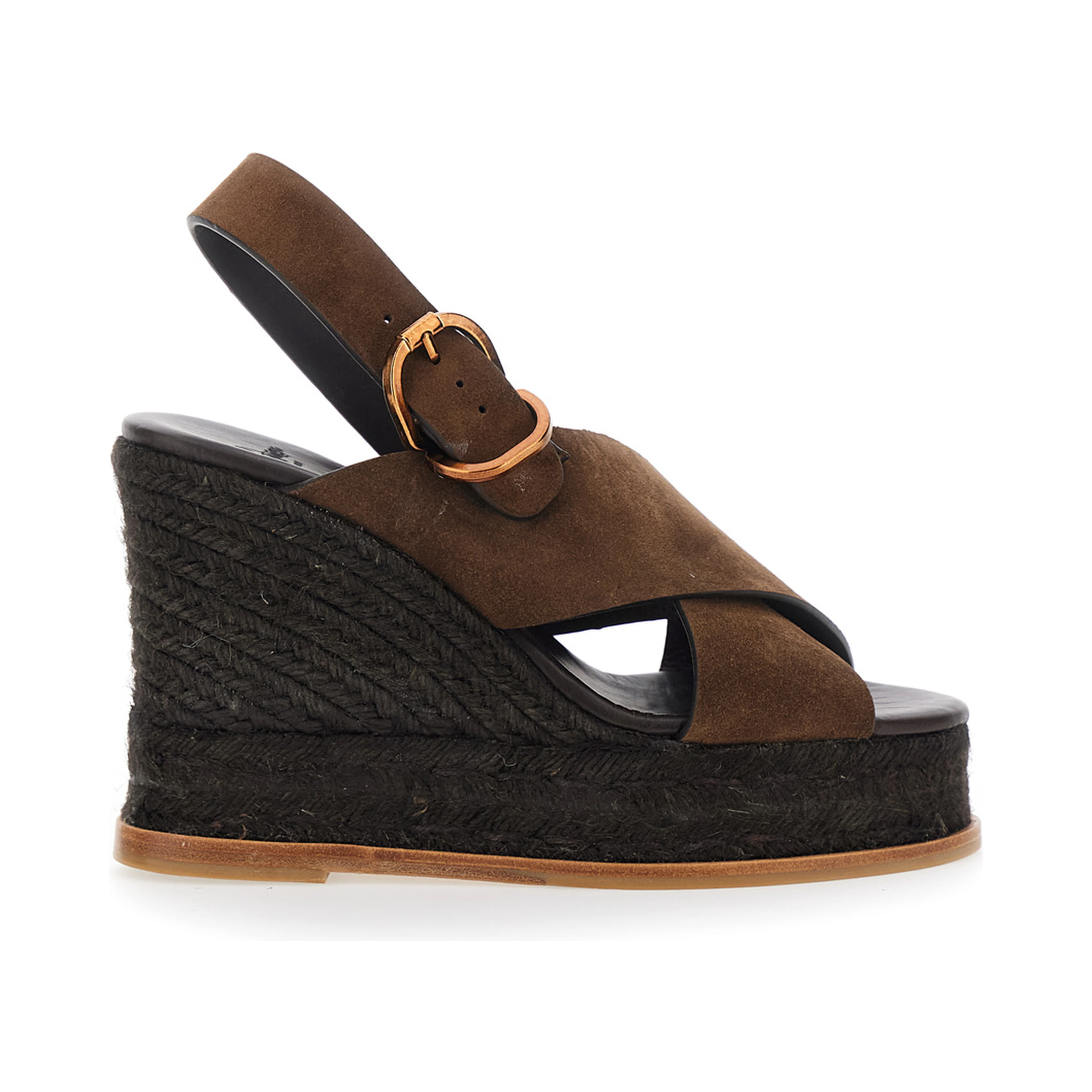 Bettina Brown Wedges with Adjustable Strap and Logo on the Insole in Leather for Women